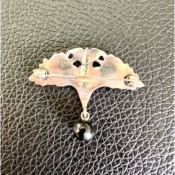 Steve Stamas .925 Silver Art Nouveau Style Floral Brooch Pin Onyx Drop Bead - Picture 7 of 9